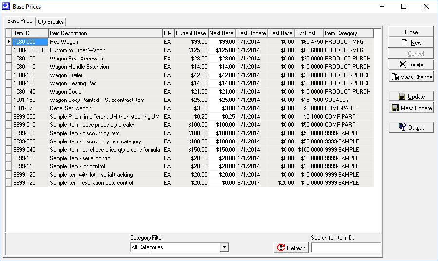 01BasePrices DBA Manufacturing Software