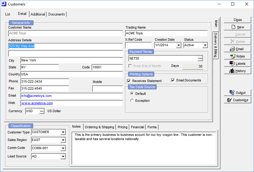 01CustomerDetailTab DBA Manufacturing Software