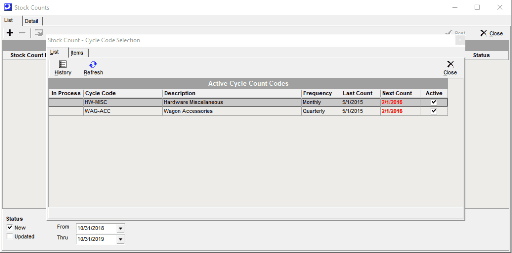 cyclecodeselection DBA Manufacturing Software
